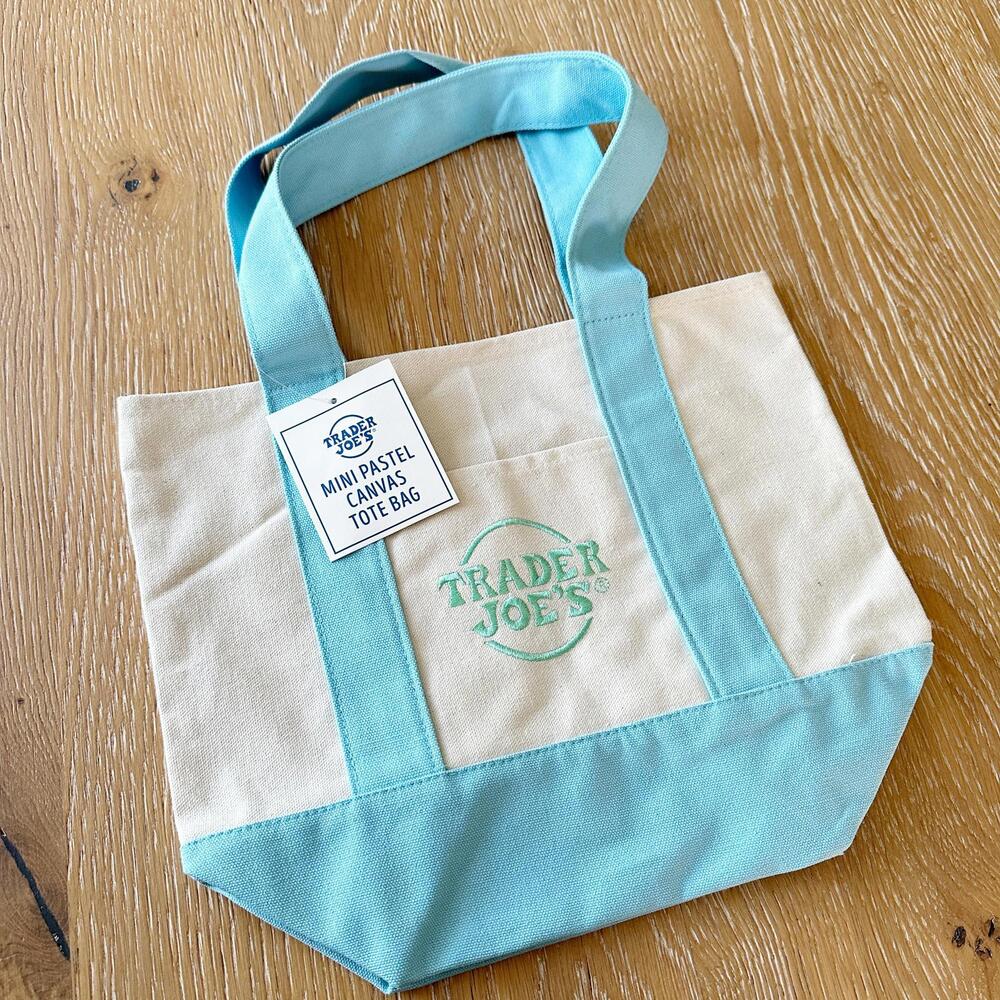 Trader Joe's Mini Pastel Canvas Tote Bag -  Baby Blue